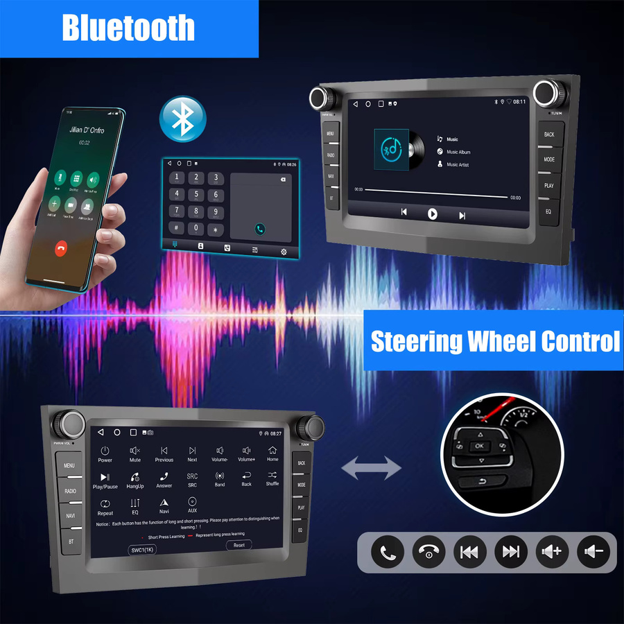 ESSGOO Android 14 Autoradio mit CarPlay, Android Auto, GPS und WiFi für Vauxhall Opel Astra H, Corsa C, D und Vectra Meriva in Grau - Bild 4