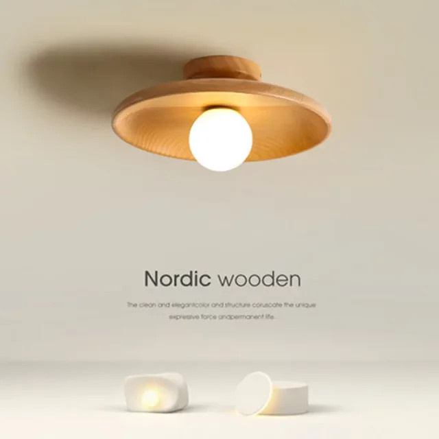 Sanoni Nordic Deckenlampe aus Holz in Rund, Weiß, Warmweißes Licht für Schlafzimmer, Kinderzimmer und Flur - Bild 1