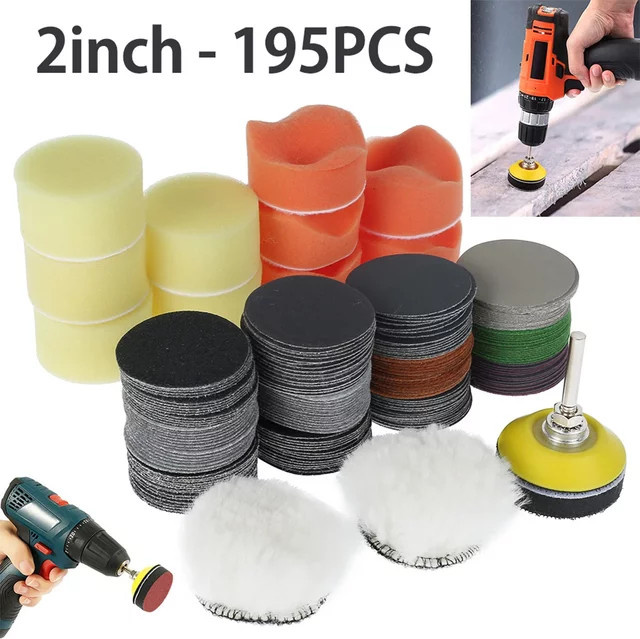 195 Stücke Schleifpapier Polierpads Set für Nass- und Trockenschleifen, 2 Zoll Schleifscheiben in Mehrfarben für Auto, Scheinwerfer, Holz, Glas und Stein - Bild 1
