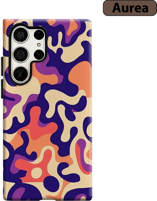 Stoßfeste Doppelschicht Handyhülle mit abstraktem Design in Lila und Orange für Samsung Galaxy S25 Ultra, S24, S23 Ultra und S23 Plus - Bild 1