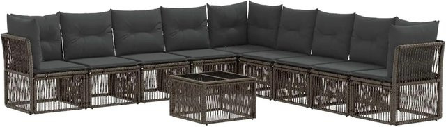 vidaXL Gartensofa-Set 10-teilig in Grau aus Poly-Rattan mit Eckelementen und Couchtisch in U-Form - Bild 1