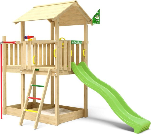 Jungle Gym Spielturm Marvel aus Holz mit Rutschstange und Rutsche in Hellgrün - Bild 1
