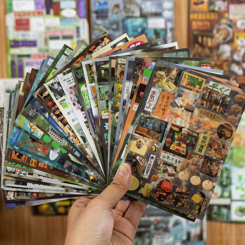 Japanische Retro-Stickerbücher für DIY-Collagen und Scrapbooking, 30 Blatt, Mehrfarbig - Bild 4