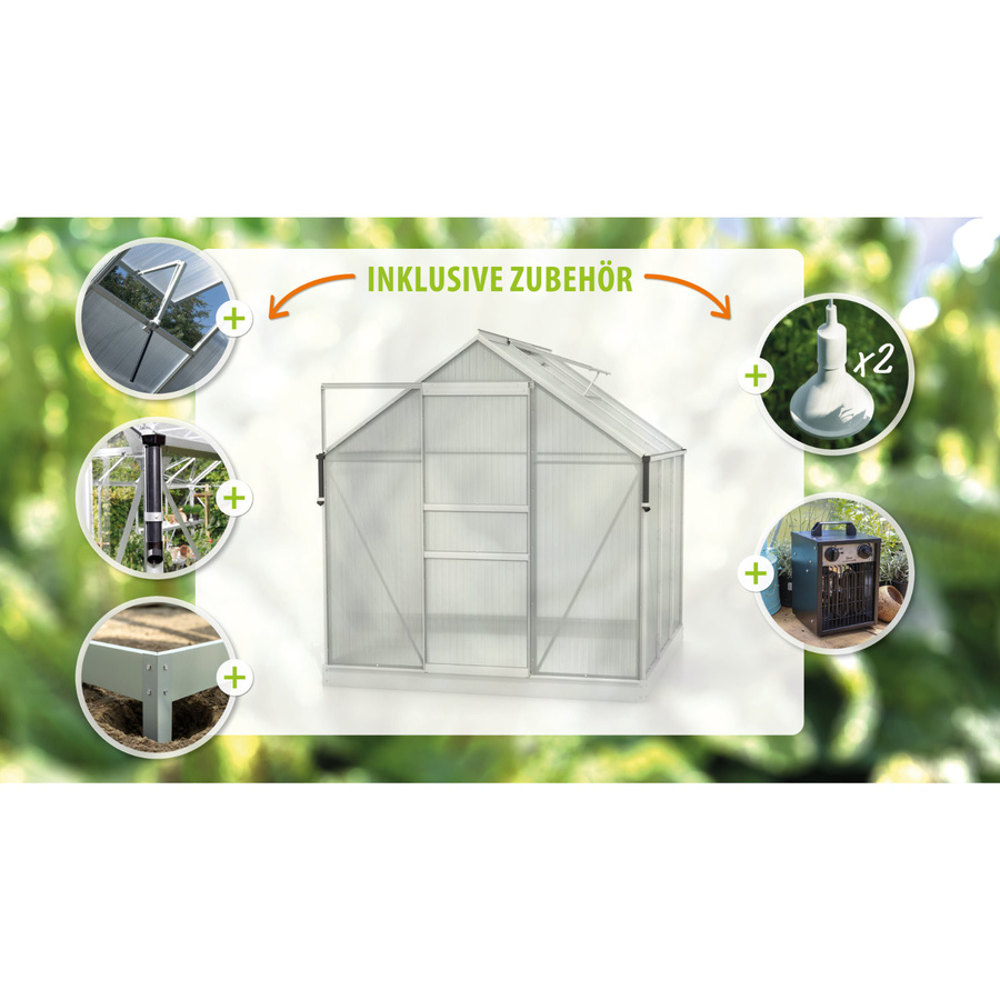 Vitavia Gewächshaus Marley inkl. Ready2Grow Zubehör-Set, silber, aluminium eloxiert, 3,8 m², Polycarbonat-Platten - Bild 2