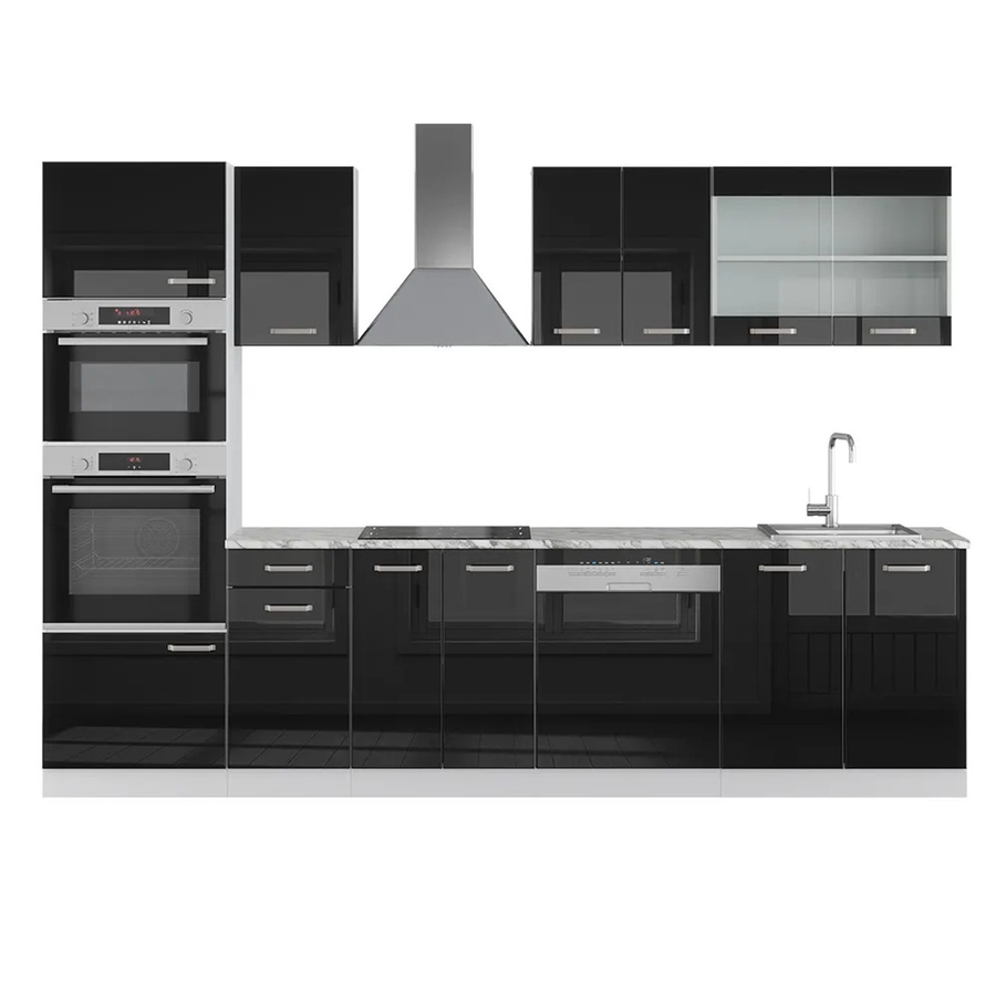 Vicco Küchenzeile R-Line Solid in Weiß und Schwarz mit Marmor Arbeitsplatte, Breite: 300 cm - Bild 3