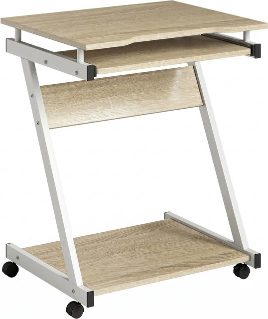 HOMCOM Büroschreibtisch mit Tastaturablage und offenem Regal in Rovere, platzsparender Computertisch mit 4 Rollen, B: 60 cm, T: 48 cm - Bild 1