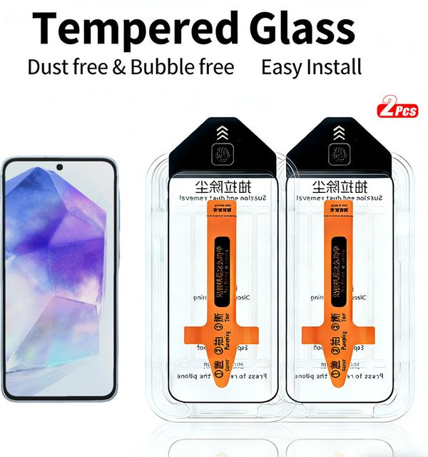 2 Stück Displayschutzfolie aus gehärtetem Glas für Samsung Galaxy A55 5G, A35 5G, A25 5G und A15 5G, transparent, mit One-Touch-Installation - Bild 1