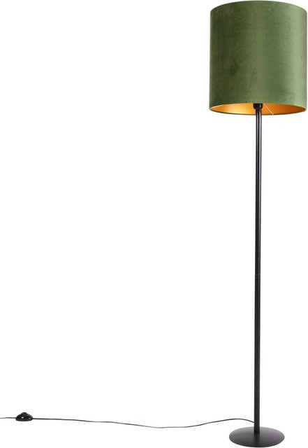 QAZQA Botanische Stehlampe Simplo in Schwarz mit grünem Stoffschirm und goldfarbenen Akzenten, dimmbar, Höhe: 178 cm - Bild 1