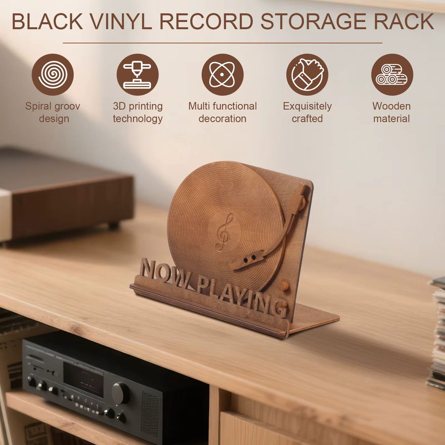 Willstar Vinyl-Schallplattenständer aus Holz in Braun, Vintage Aufbewahrungsregal für Alben und Zeitschriften - Bild 2