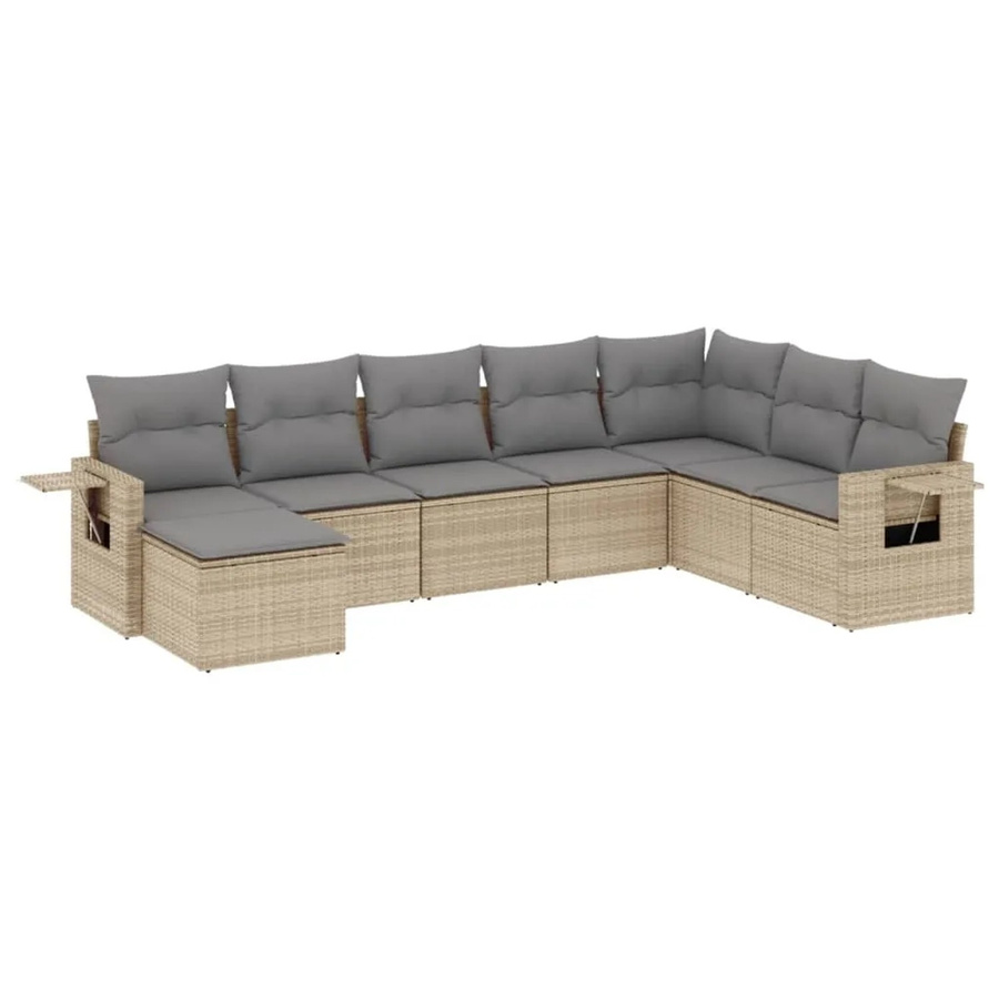 vidaXL 8-tlg Garten-Sofagarnitur aus Poly-Rattan mit Kissen in Beige - Bild 2