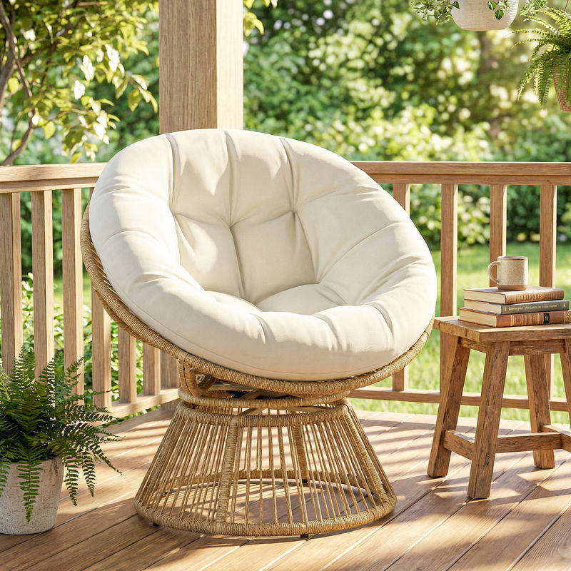 Outsunny Papasansessel 360 Grad drehbar aus Polyrattan mit Kissen in Cremeweiß/Beige - Bild 2