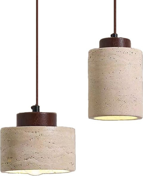 Moderne Pendelleuchte aus Travertinstein von JIANKEXING in Beige, Zylinder-Design für Schlafzimmer, Esszimmer und Küche - Bild 1