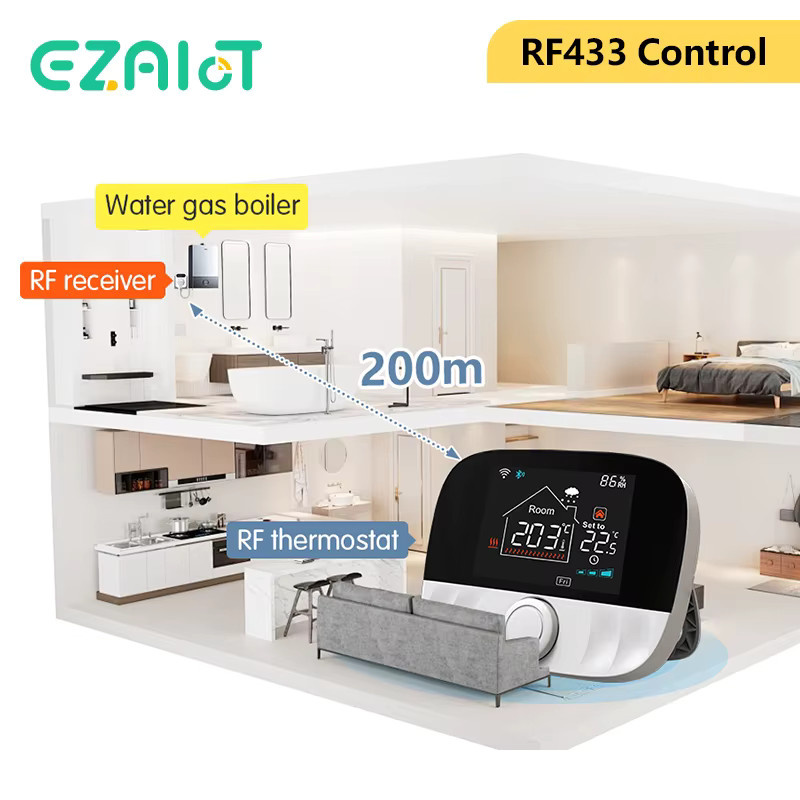 Tuya WiFi Smart Thermostat für Wasser- und Gaskessel mit RF433 Funk-Empfänger und App-Steuerung in Weiß - Bild 5