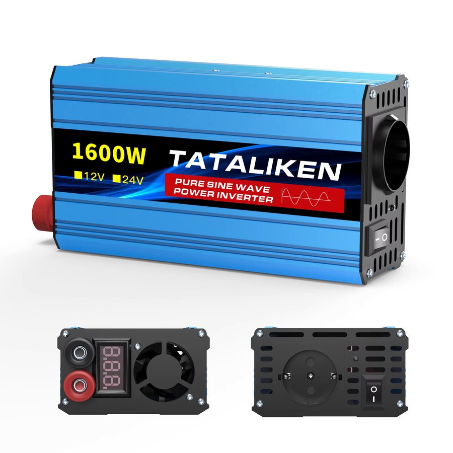 TATALIKEN DC-AC-Stromwandler 12V auf 220V mit leisem Lüfter, 1000W/1600W Steckdosenadapter in Blau für Fahrzeuge und Outdoor-Notfälle - Bild 1