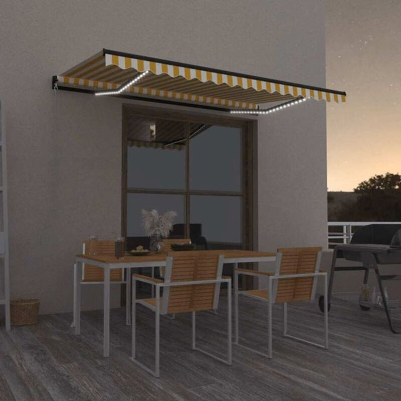 Vidaxl Markise manuell einziehbar mit LED in Gelb und Weiß, B: 450 cm - Bild 1