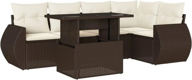 vidaXL 6-teilige Garten-Sofagarnitur in L-Form aus braunem Poly-Rattan mit cremeweißen Kissen und pulverbeschichtetem Stahlgestell - Bild 1