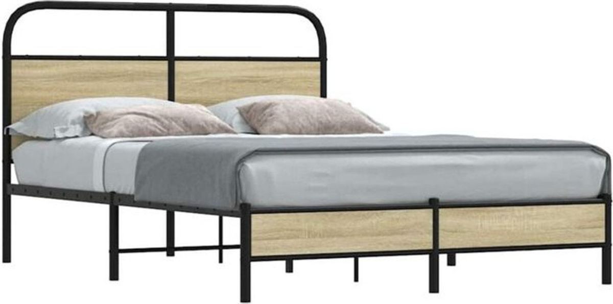 Bettgestell aus Holzwerkstoff und Stahl in Braun von Vidaxl im Industrial-Stil, B/T/H: 140 x 200 cm - Bild 1
