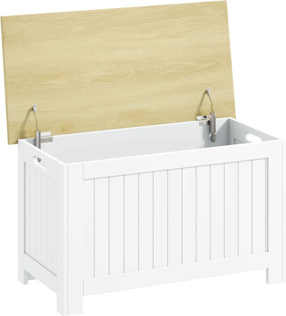 HOMCOM Aufbewahrungstruhe Sitzbank mit Deckel und Sicherheitsscharnier, Farbe: Natur und Weiß, B/T/H: 80,5 x 40 x 46,4 cm - Bild 1