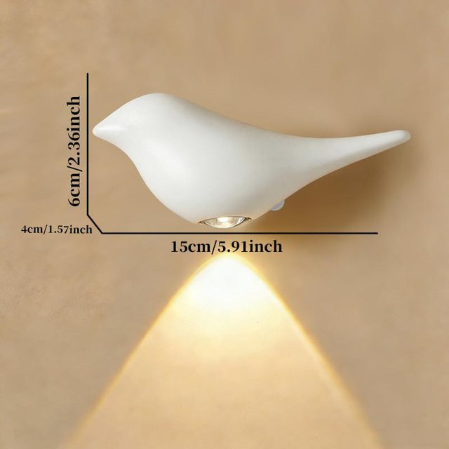 MapleQuern Kleine Vogel-Wandleuchte mit LED-Bewegungssensor und wiederaufladbarem Akku in Weiß für Kinderzimmer und Flur - Bild 1