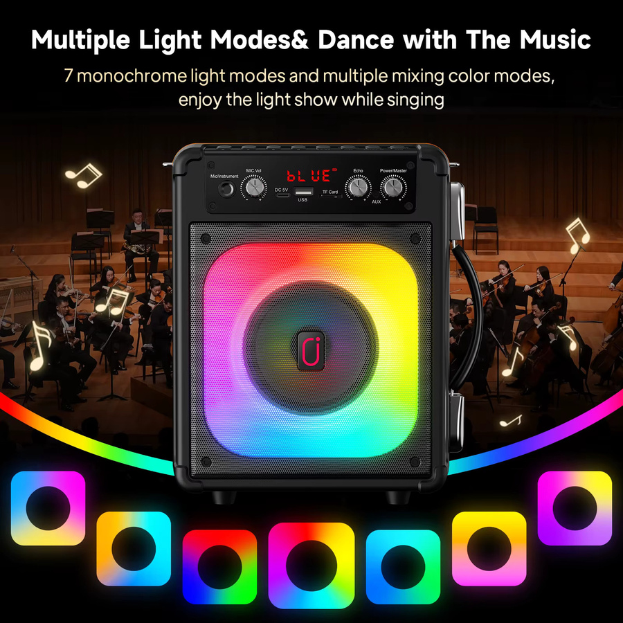 FanFun TX06 Karaoke-Maschine in Schwarz mit 2 kabellosen Mikrofonen und Bluetooth-Funktion - Bild 3