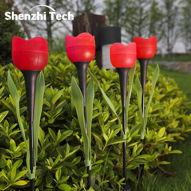 SHENZHITECH 10er Set Solar LED Tulpen Lampen Rot für die Gartenbeleuchtung mit Erdspieß und wasserdichtem Design - Bild 1