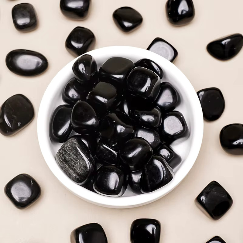 Runyangshi Polierter natürlicher Obsidian-Trommelstein in Schwarz, 100 g - Bild 2
