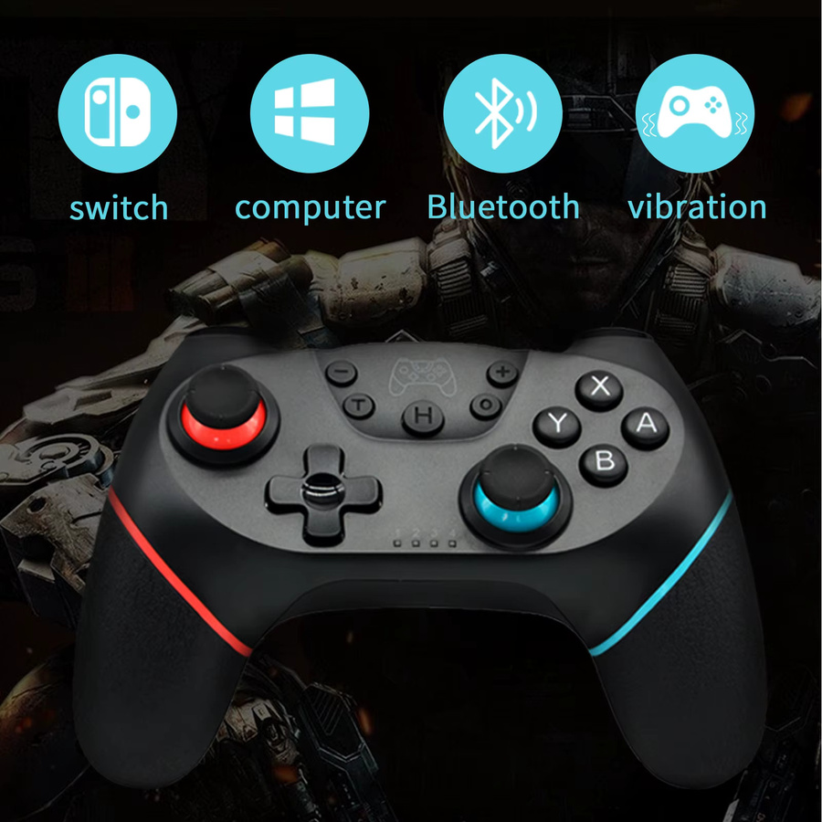 AyeBeau Bluetooth Wireless USB Controller Kit für Nintendo Switch, OLED und Lite sowie PC, Gamepad Joystick mit Trigger und Command Funktionen in Schwarz und Rot - Bild 2