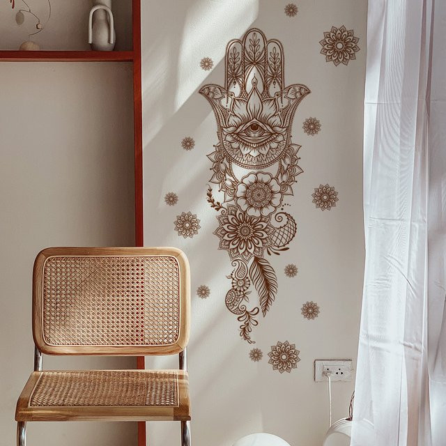 DUTRIEUX Boho Mandala Lotus Wandaufkleber aus Vinyl in Braun zur selbstklebenden Wanddekoration für Wohnzimmer und Schlafzimmer - Bild 1
