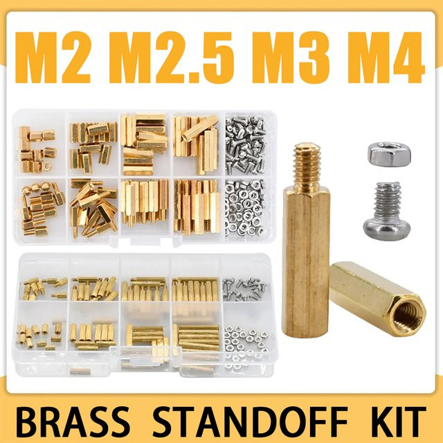 HUI JI Motherboard-Abstandshalter Set aus Messing mit Sechskantschrauben und Muttern für M2 M2.5 M3 M4 Computer-Leiterplatten-Halterung in Gold-Optik - Bild 1