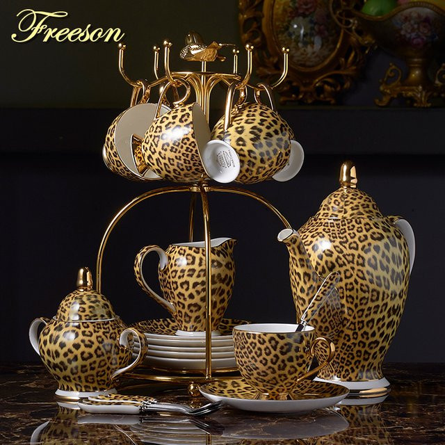 Freeson Porzellan Kaffee- und Tee-Set mit Leopard Print in Mehrfarbig - Bild 1