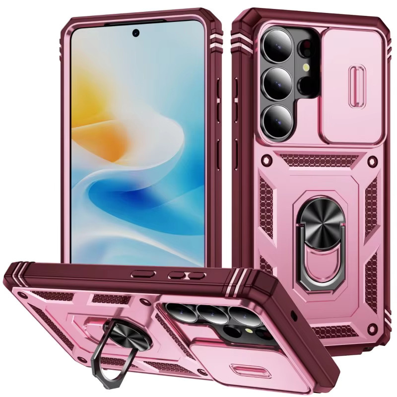 Stoßfeste Standhülle Eurynome für Samsung Galaxy S26 Ultra S25 Plus S24 FE A56 A17 mit Push-Linsen-Schutz und Militärpanzerung in Pink - Bild 2