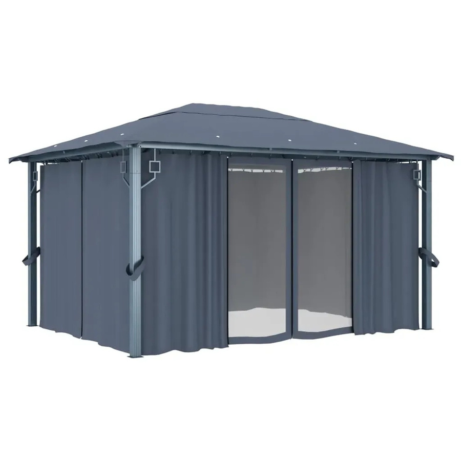 vidaXL Pavillon mit Vorhängen aus Aluminium und Polyester in Anthrazit, B/T/H: 400 x 300 x 270 cm - Bild 2