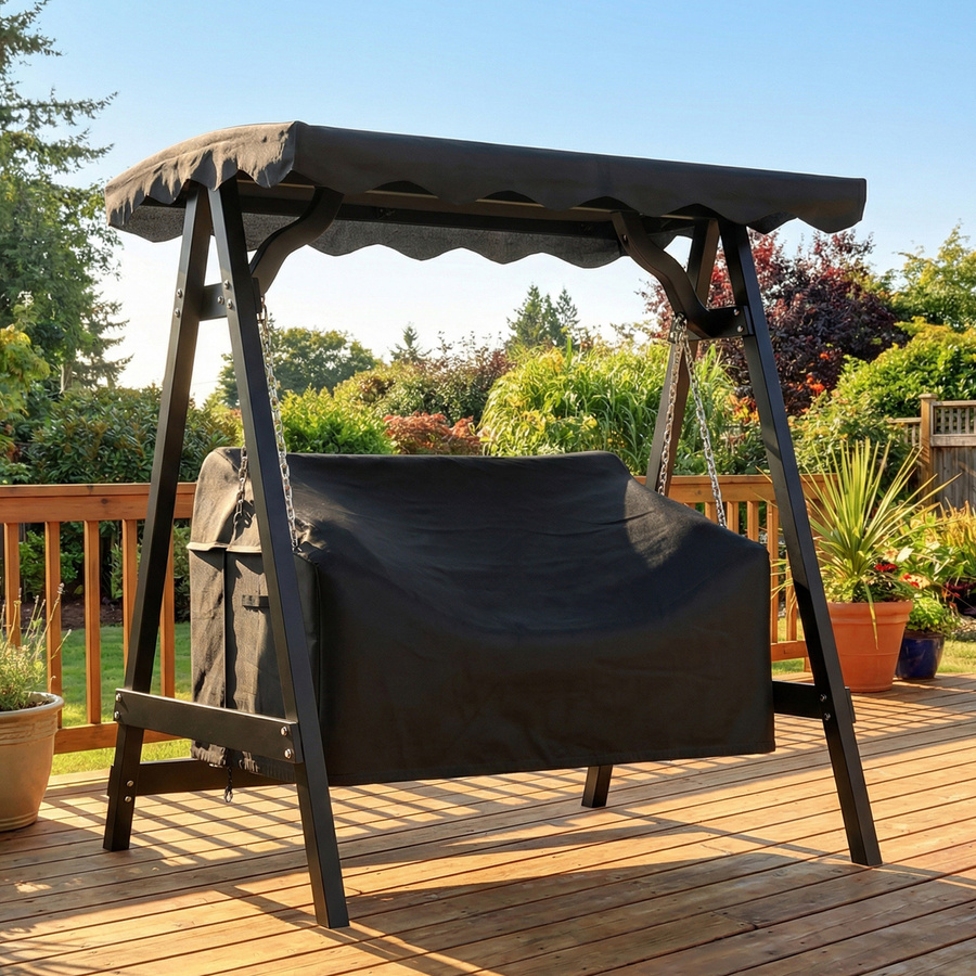 Outsunny Hollywoodschaukel Abdeckung für 2 Sitzer, wasserdichte und UV-beständige Schutzhülle aus PU-beschichtetem Oxford-Stoff, Schwarz, B/T/H: 142 x 76 x 81 cm - Bild 2