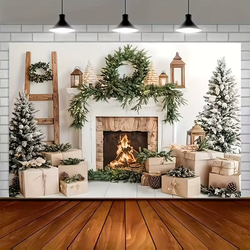 Weihnachtskamin Szene Hintergrund und Geschenkverpackungselemente aus Polyester, Mehrfarbig - Bild 4