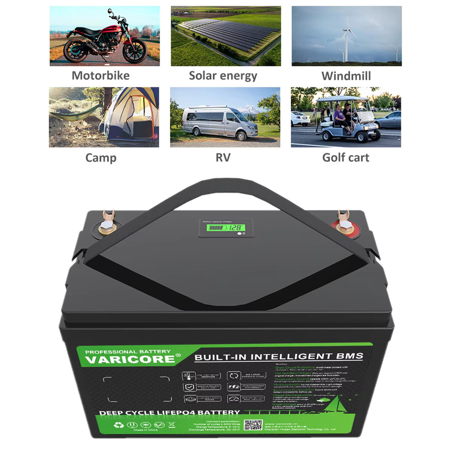 VariCore LiFePO4 Lithium-Eisenphosphat-Batterie 12V/12,8V 100Ah mit BMS und Ladegerät, Schwarz - Bild 3