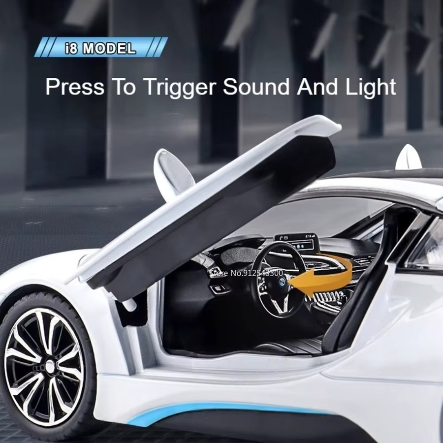 caipo I8 SL63 Sportwagen Modell, Maßstab 1:22, Metall, mit Licht und Sound, Gelb - Bild 4