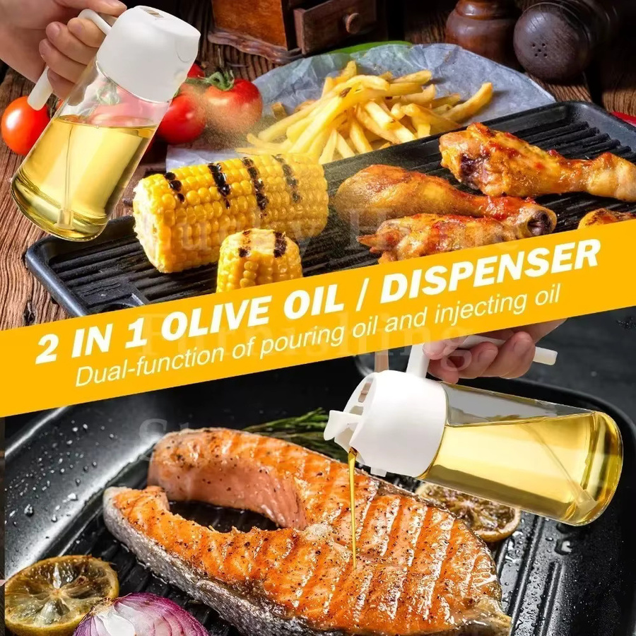 XMSJ 2-in-1 Olivenölsprüher und Ölspender aus Kunststoff in Transparent, 500 ml Sprühflasche für Essig und Öl zur Verwendung in der Küche, beim Grillen oder für die Heißluftfritteuse - Bild 3