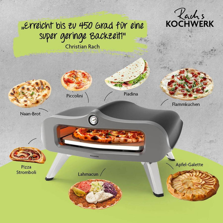 Rachs KOCHWERK Gas-Pizzaofen aus Edelstahl in Silber mit drehbarem Pizzastein und integriertem Gasdruckminderer, B/H/L/T: 61,5 x 32 x 70,5 x 55 cm - Bild 2