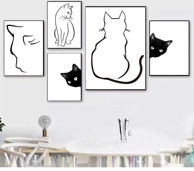 Potdemiel Leinwand Poster mit lustigen Tieren im Kawaii-Stil für Kinderzimmer und Kindergarten, Skandinavisches Wandbild mit Katzen und Tieren - Bild 1