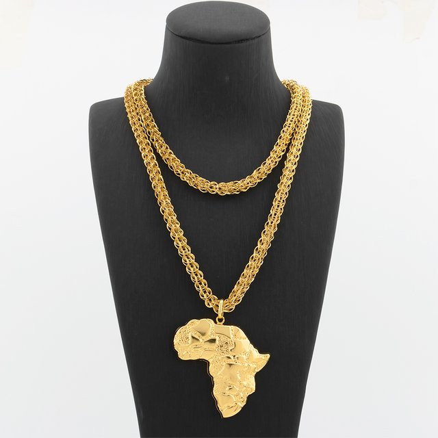 YM Anhänger Karte von Afrika, vergoldet, 100 cm Kette, Unisex - Bild 1