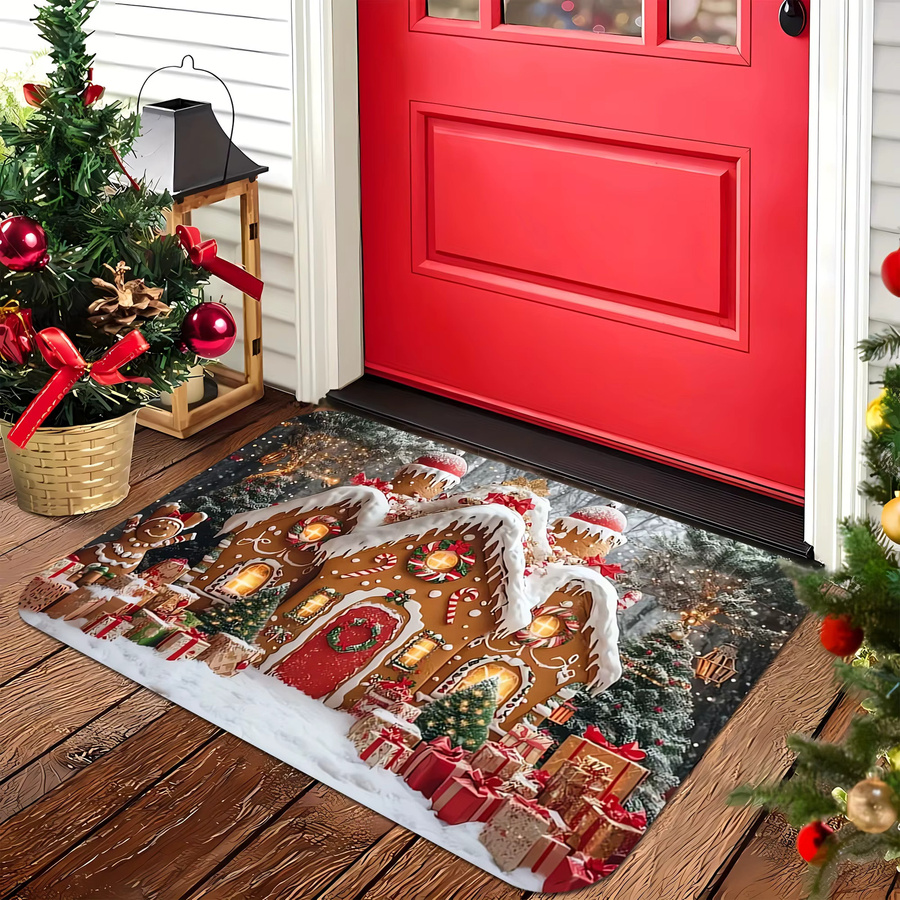 VIKAMA Weihnachts-Lebkuchen Teppich, rutschfester Dekoteppich für Wohnzimmer, Schlafzimmer und Flur, mehrfarbig - Bild 2