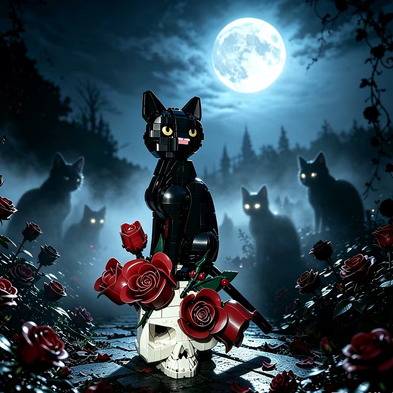 ZKZC Totenkopf-Katzen-Rosen-Blumen-Modell, Bausteine, 1576 Teile, ab 14 Jahren - Bild 2