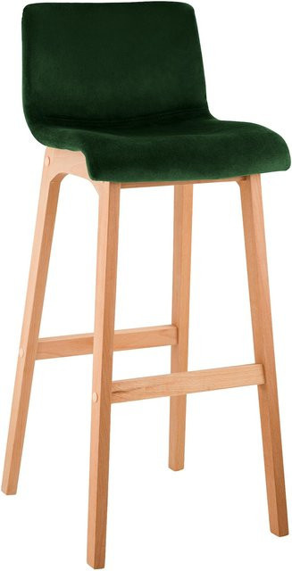CLP Barhocker Hover mit Lehne aus Holz in Natura und Samtbezug, moderner Barstuhl mit einer Sitzhöhe von 77 cm - Bild 1
