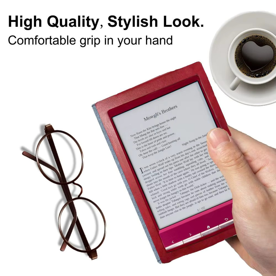Premium Magnetische E-Reader-Hülle aus Leder in Rot für Sony PRS T2 mit weicher Mikrofaser-Auskleidung und stoßfestem Folio-Schutz - Bild 3