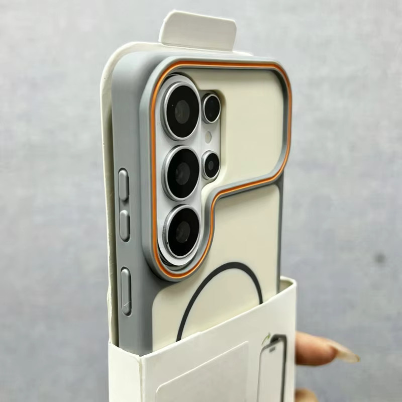 Luxuriöse Silikon-Magnet-Kameraschutzhülle für Samsung Galaxy S26 S25 S24 S23 Plus Ultra mit kabelloser Ladefunktion und Stoßschutz in Weiß, Grau oder Beige - Bild 1