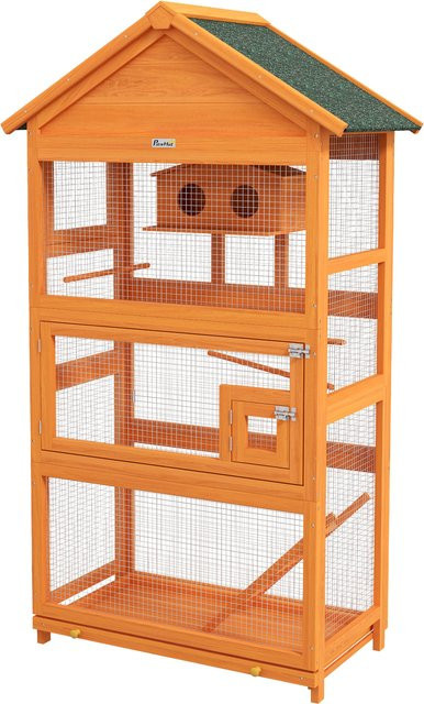 PawHut Vogelvoliere aus Holz in Orange mit wasserdichtem Asphaltdach für Wellensittiche, Nymphensittiche und Kanarienvögel, H x B x T: 171 x 92 x 52 cm - Bild 1