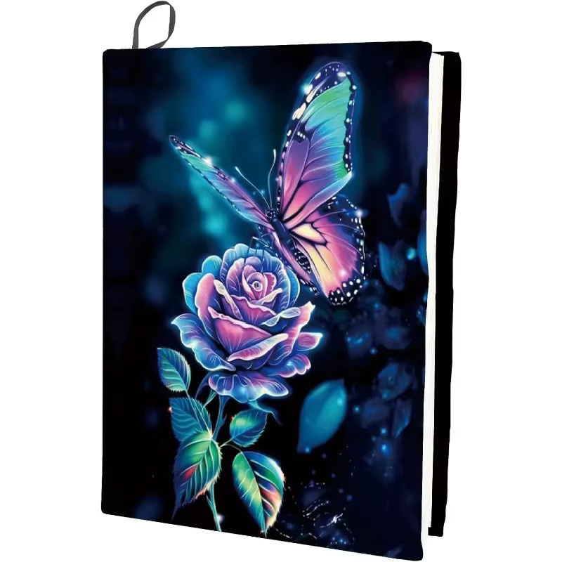 Waschbarer und wiederverwendbarer Buchumschlag mit Schmetterlings- und Rosenmuster aus Nylon, Multicolor, für Hardcover bis 9 x 11 Zoll - Bild 5