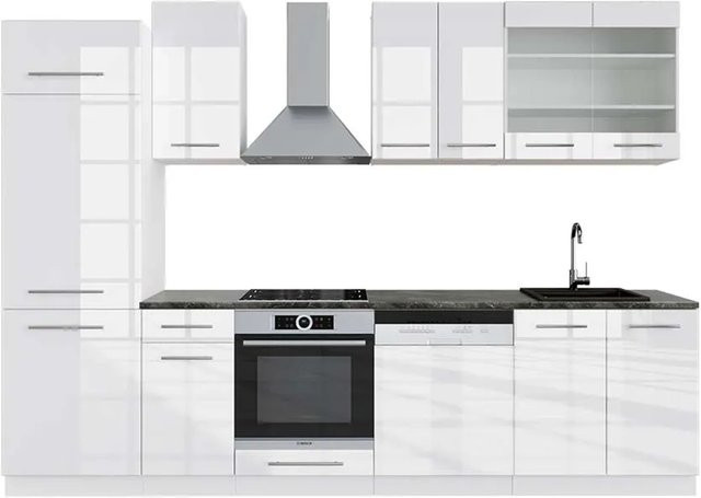 Vicco Fame-Line Küchenzeile Weiß Hochglanz und Anthrazit, B: 300 cm, modern mit Soft-Close-Türen - Bild 1