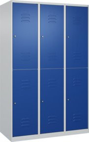 C+P Doppelstock-Spind Classic PLUS mit 3 Abteilen, Zylinderschloss und Kleiderstange, Grau/Blau, H x B x T: 185 x 120 x 50 cm - Bild 1