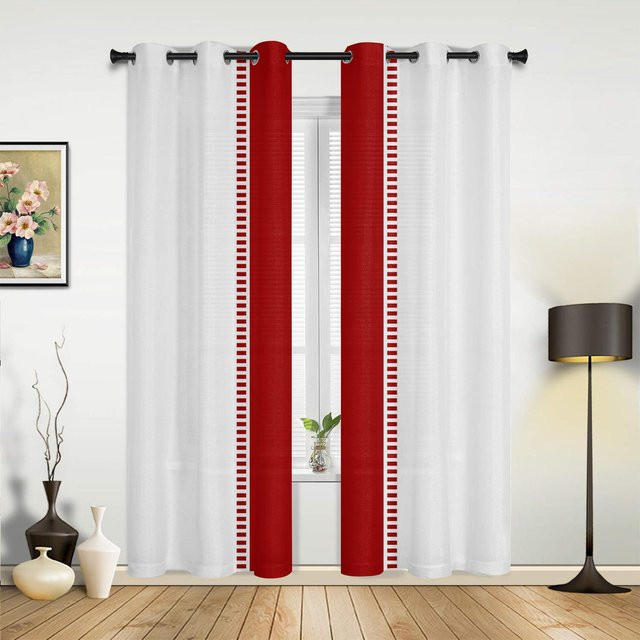 Moderne halbtransparente Vorhänge mit blau-weißem Streifenmuster von Household supplies MH, Breite: 135 cm, Höhe: 92 cm - Bild 1